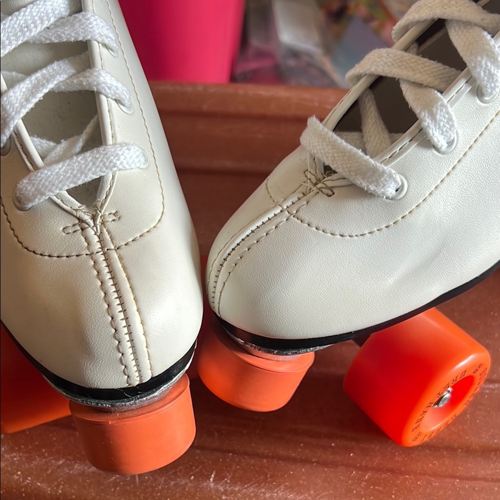 White Roller Skates with Orange Wheels